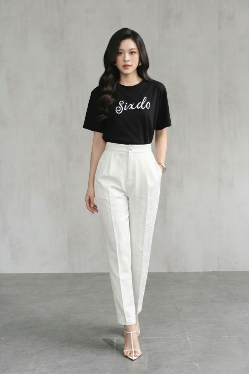 Sixdo White Brocade Baggy Pants